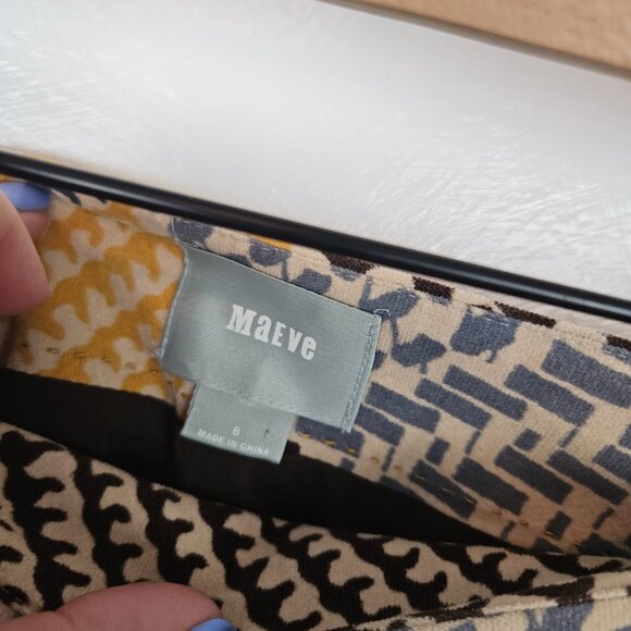 Anthropologie Maeve Velvet Houndstooth Patchwork Skirt Sz 8 Mustard‎ Brown Ivory - Picture 5 of 8